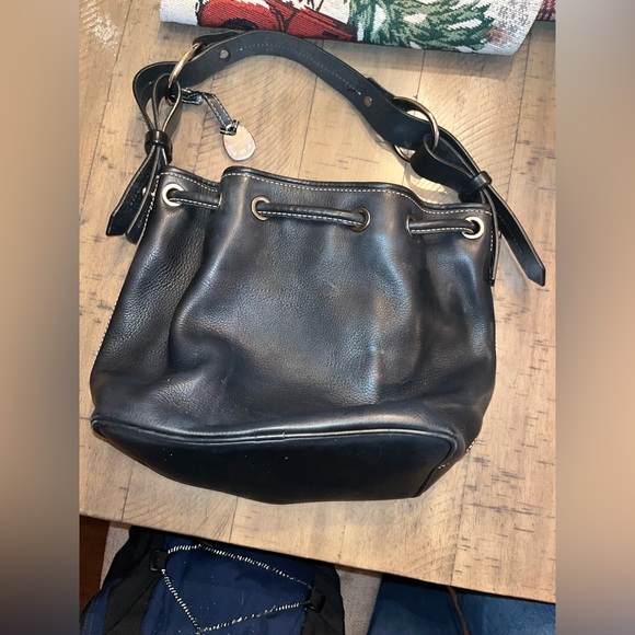 Vintage Dooney& Bourke black pebbled leather bucket drawstring bag - Picture 11 of 16